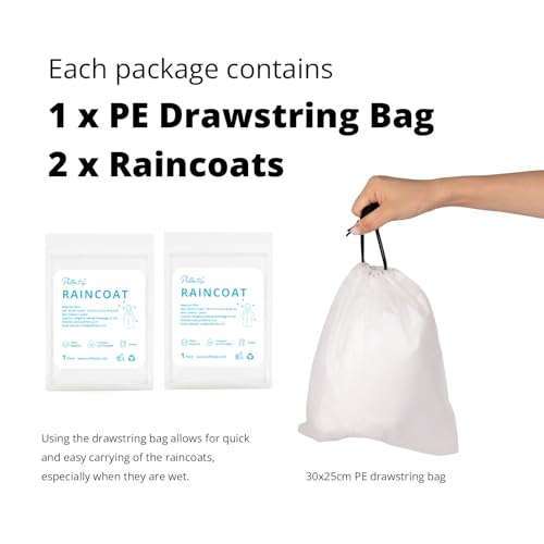 2 Pack Rain Coats Reusable PEVA Rain Hooded Ponchos with a Drawstring Bag for Adult Unisex3