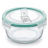 Otyma Fiambrera de Vidrio Hermética Rectangular con Válvula | Tupper Cristal Pequeño Antiderrames | Apto Microondas, Horno y Congelador (Redonda, 950, Mililitros)