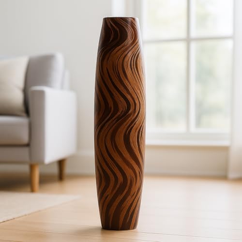 Image of Leewadee Large Floor Vase 26 inches Mango Wood for Pampas Grass, Dried Flowers