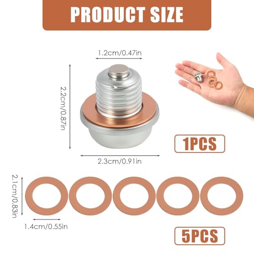 Jecdfs Edelstahl Ölablassschraube M14x1,5 mit Neodym-Magnet – Universal für Auto, Boot, Motorrad – Inkl. 5 Kupferdichtungen