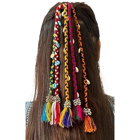 DHIMGU Navratri Look Hair Braids Extensions with Rubber Bands for Girls & Women | Multicolour Rainbow Braided Hair Extensions | Stylish Hair Accessory for Festive, Party & Everyday Boho Chic Style-image-15