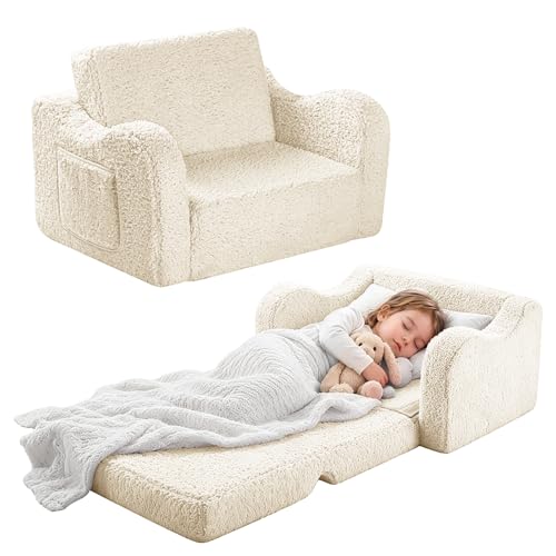 3-en-1 Fauteuil Enfant Canapé-lit, Chauffeuse et Lit Pliable pour Enfant et Bébés, Mini Sofa Chaise pour Chambre Fille ou garçon, Beige