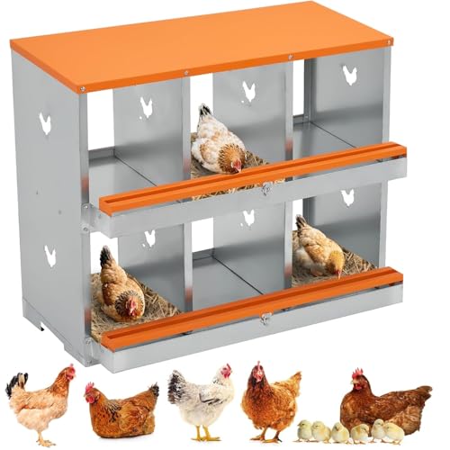 Garvee Metal Chicken Nesting Boxes, Two-Tier Chicken Egg Laying Box with 6 Compartments Large Vented Holes Chicken Coop for Hens Chickens