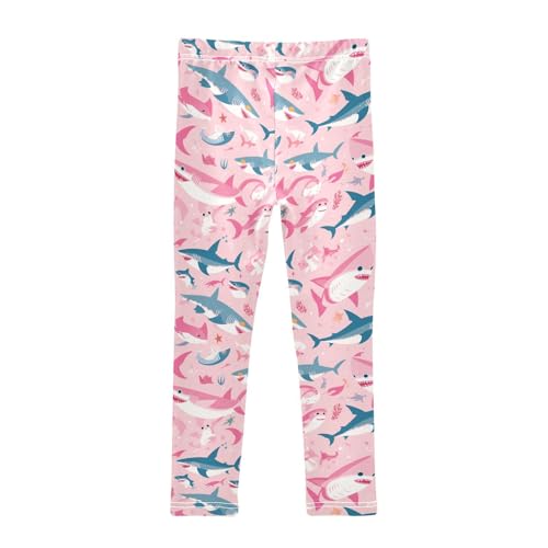 Shark Pink Background Kids Girl's Leggings Stretch Full Length Leg Yoga Pants Gym2