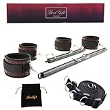 2 PCS Spreader Bar, Exercise Pilates Bar with Fur Adjustable Strap Set, Yoga Training Fitness Gear, Sports Gym Kit, Workout, Stainless Steel Leg Spreader Bars Bonage for Home (Black+Brown)