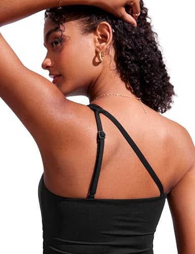CRZ YOGA One Shoulder Tankini Tops for Women Ruched Bathing Suits Tummy Control Adjustable Swimsuit Only No Bottom Padded4