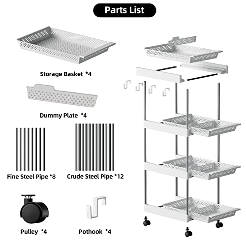 Book Cart, Detachable And Pull-Out 4 Tier Lash Cart Nursing Cart With Buckle And Divider Multifunction Bathroom Cart Lash Cart Organizer For Bathroom Laundry Living Room #TOP4