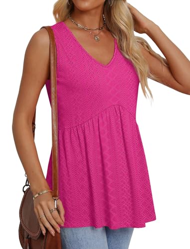 Image of OFEEFAN Womens Tank Tops 2025 Flowy Peplum Tops for Women Dressy Sleeveless V Neck Babydoll Tank Tops