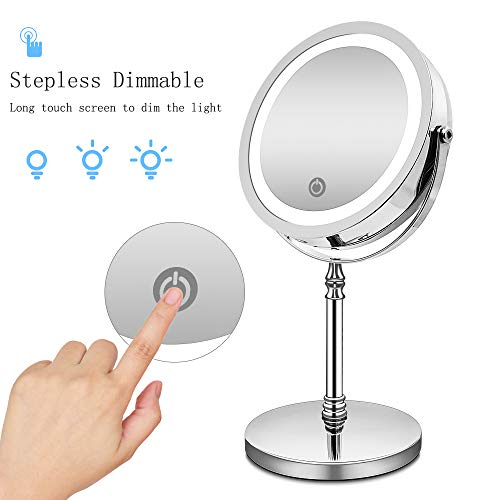 1X /10X Magnifying Makeup Mirror with Lights,Makeup Vanity Mirror with Touch Screen, Dual Power Supply,360° Adjustable Rotation, Countertop Cosmetic Mirror with 18 LED Lights