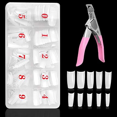 Acrylic Nails Tips,500pcs Oval French False Nail Tips,10 Sizes Nail Extensions with False Nail Clipper and Storage Box,for Women Girls Nail Design Cover