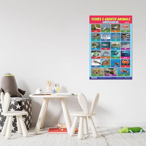 Image of ESCAPER Fishes & Aquatic Animals Educational Charts for Kids, (11.5 x 17.5 inches) Printed On 300 GSM Laminated, Self Adhesive Back, Kids Study Material, Learning Chart, Educational Posters