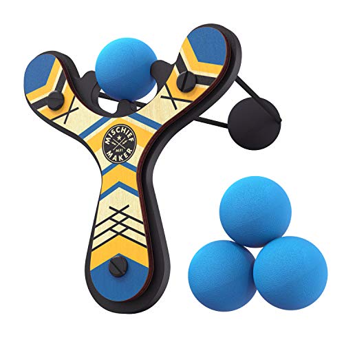 Mighty Fun! Mischief Maker Wooden Toy Slingshot Real Wood and Soft Foam Balls