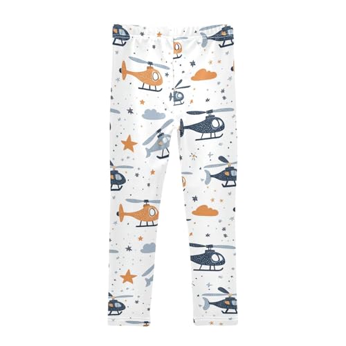 Wusikd Cute Helicopters Girls' Leggings Toddler Doodles Clouds Stars Blue Grey Kids Yoga Pants Dance Active Tights 4T2