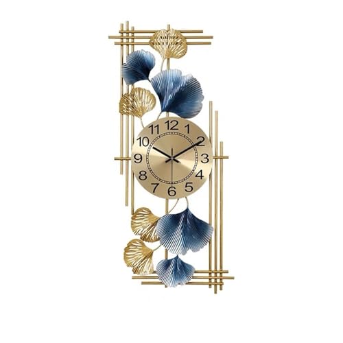 ZEZEZ Orologio da Parete Moderno di Lusso in Metallo con Motivo Ginkgo - Decorazione Artistica da Appendere Orizzontalmente/verticalmente for Soggiorno e Camera da Letto - Elegante Orologio da Parete