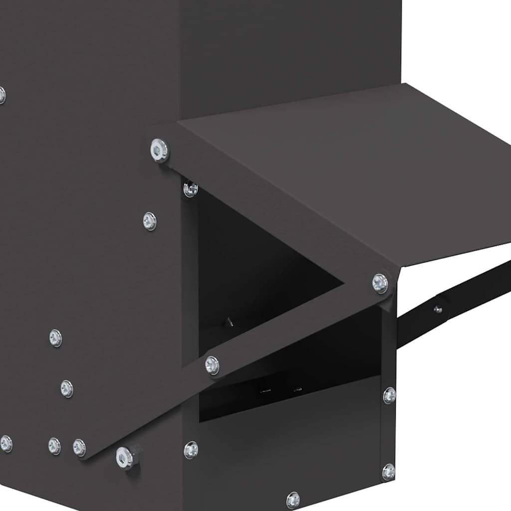 Comedero de pollo negro de acero laminado en frío, 13 x 12 x 51 cm, capacidad de 5 kg, resistente a la intemperie, con techo, para establo y jardín, práctico comedero para aves de corral