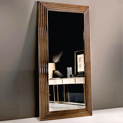 Large Wooden Wall Mirror with Ridged Frame, Full Length Decorativ...