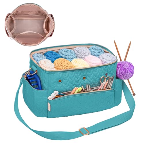 crochet bag yarn storage organizer knitting bag for crocheting accessories crochet hook case gifts for crafters teal-2