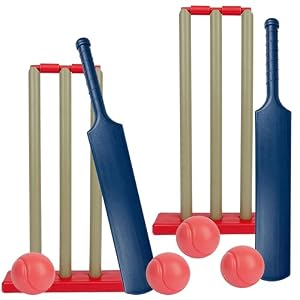 2 Pack Cricket Sets with 4 Balls for Beach Backyard Sports Game Ages 3+ | Allowing Up To 4 Players, 23.22″ Bat, Heavy Duty Durable ABS Plastic, ASTM Safety Certified, Weighted Sumps, Easy Cleaning