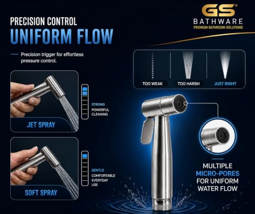 Image of Stainless Steel Health Faucet for Toilet with Wall Hook | Handheld Bidet Spray Gun | High Pressure Jet Spray | Rust Resistant | Heavy Duty | Leak Proof | Without Hose Pipe