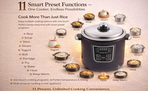 Image of Cookup 1.8 Litres Digital /Multipurpose Electric Rice Cooker | Stainless Steel Cooking Pot | Stainless Steel Steamer | 11Multi Purpose Functions | Delay Timer | 700- Watt (BLACK, 1 POT)