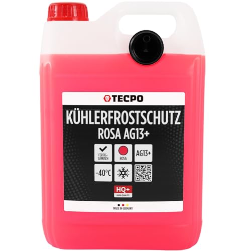 TECPO Anticongelante anticongelante AG13+, 5 litros de líquido refrigerante rosa rojo -40 °C, listo para usar, tecnología Lobrid hasta 5 años de vida útil