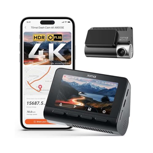 70mai A800SE Câmera Veicular 4K Frontal com STARVIS, Dash Cam com WiFi 5GHz & GPS Integrado, Visão Noturna Super, ADAS, Tela IPS 3'', Modo Estacionamento 24H, Lapso de Tempo(Sem Cartão SD)