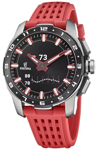 Festina Connected Full D Hybrid Smartwatch (44mm) Digital Display/Red Silicone Strap F23305/4