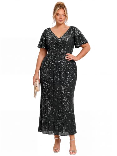 Image of Ever-Pretty Plus Women's Sequin Maxi Plus Size Formal Mother of Bride Dress