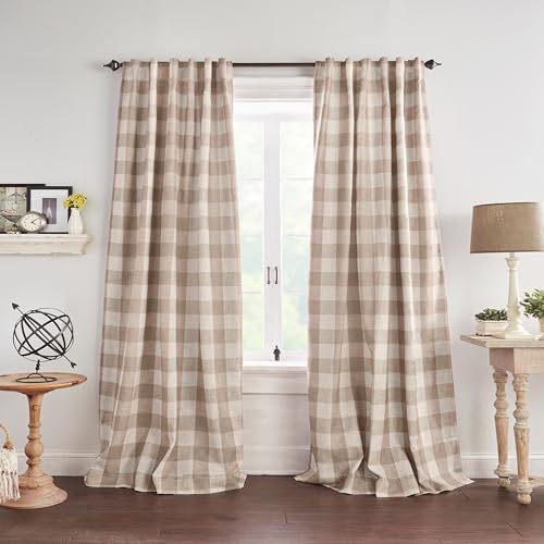 Elrene Home Fashions Farmhouse Living Grainger Buffalo-Check Blackout Window Curtain, Living Room and Bedroom Drape with Rod Pocket Tabs, 52' x 84', Linen, 1 Panel