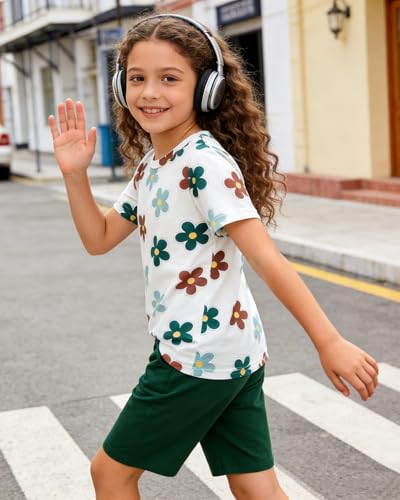 Image of OLMRJKD Kid Toddler Girl Clothes Summer Short Sleeve Figure Graphic Tee Shirt + Shorts Summer Outfits Set