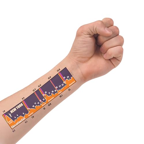 New York City Elevation Course Marathon Temporary Tattoo – Route Profile – Durable, Lightweight & Easy to Apply – Includes Hills, Climbs & Hydration Points