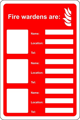 Fire wardens are name, location and contact number information safety sign - 1.2mm Rigid plastic 200mmx 150mm