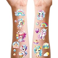 Glitter Unicorn Temporary Tattoos for Kids, 12 sheets Transfer Tattoo for Girls Party Bag Fillers Supplies, School Rewards