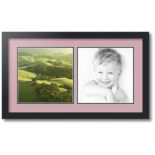 ArtToFrames Collage Photo Frame Double Mat with 2-10x10 Openings with Satin Black Frame and Seashell mat.