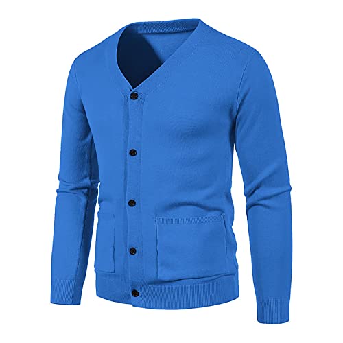 amazon fashion womens clothing fall 2023 Mens Button Down Sweaters Cardigan V Neck Long Sleeve Cable Knit Cardigan Sweater Slim Fit Knitwear With Buttons winter coats for men 2023 trendy Blue M