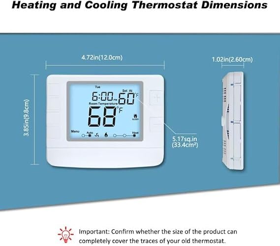Programmable Thermostat for House, 1 Heat/1 Cool, Extra Large Display, White Backlight