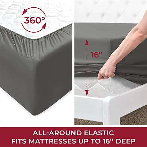 Mellanni Bed Sheet Set + Silk Pillowcase Bundle&Save - Hotel Luxury Bedding Sheets & Pillowcases - Bundle Includes: 4Pcs Bed Sheet Set And 1 Mulberry Silk Pillowcase For Hair And Skin (Queen, Gray) #TOP6