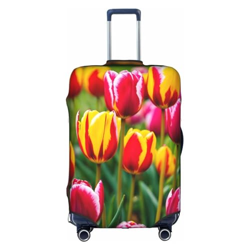 Pink Tulips Print Suitcase Protector Dust-Proof Case Men Women Travel Fits 18-32 Inch Luggage