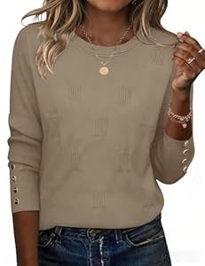 Rapbin Pull pour femmes - Hauts décontractés à manches longues - Col rond - Chandail pour dames pour l'hiver, l'automne, le printemps - Pull basique classique, kaki, XXL