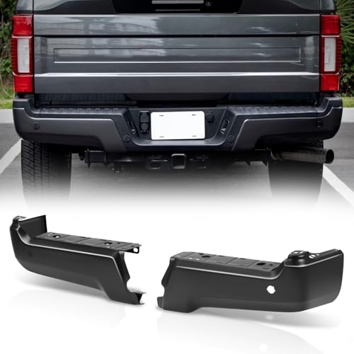 Auto Dynasty Rear Bumper Ends Replacement Compatible with 2017-2022 Ford F-250 350 450 Super Duty, Driver and Passenger Sides, w/Park Distance Sensor Holes, Primered (Paint to Match) Black