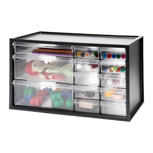 livinbox Plastic Organiser with Transparent Drawers for Arts, Crafts, Sewing Supplies, Stationery ans Office Supplies, Wall Mountable, Stackable Storage Cabinet (Black, 13 Drawers) - Image 9
