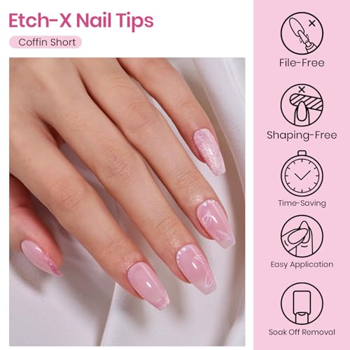 Image of Beetles Gel Nail Tips Etch-X- Coffin Short, 384pcs 12 Sizes Pre-Etched