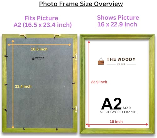 Image of A2 Photo Frame | Frame For Wall Decoration | Photo Frame For Wall Big Size Branded | Green Wood Frame For Wall | Best For Living Room & Gift (A2, 16.5x23.4 inch, Green)