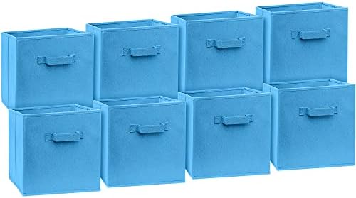 Klozenet 11 inch cube storage bins 8-pack, Fabric Collapsible Storage Bins Durable and Sturdy With Handle For Closet Shelves, Storage, Books, Cloth and Toys/ foldable Cubby Organizer, (blue)