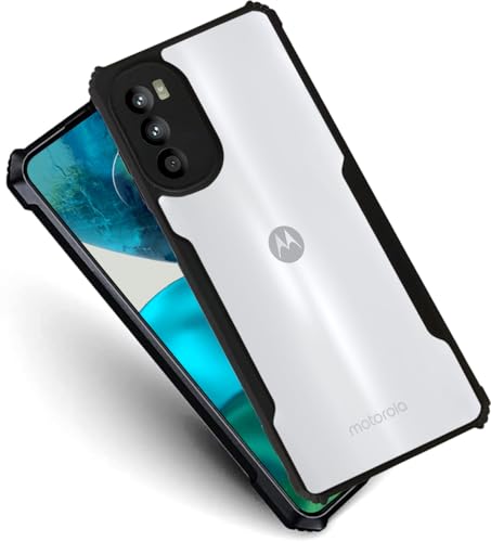 Image of AIBEX Crystal Clear Back Cover Case for Motorola G82 5G | 360 Degree Protection | Shock Proof Design | Transparent Back Cover Case (PC & TPU, Black Bumper)