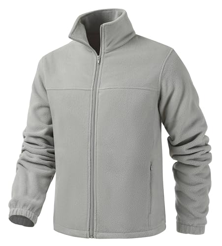 Puhope Men's Lightweight Fleece Zip Jacket Outdoor Long Sleeve Jacket for Men Grey Medium
