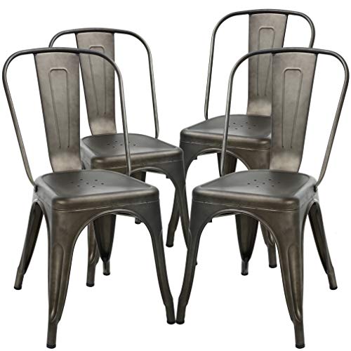 Metal Dining Chairs Indoor-Outdoor Stackable Chic Restaurant Side Bistro Chair Set of 4, 18 Inch Seat Height, 330LBS Weight Capacity Cafe Tolix Kitchen Farmhouse Pub Trattoria Industrial Bar Chairs