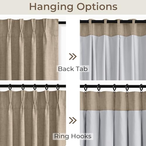 Pinch Pleated Blackout Curtains 120 Inch Long, Linen Blend, 100% Blackout Drapes with 20 Hooks, Ideal for Bedroom and Living Room, 40" W x 120" L (Pack of 2), Grey Beige