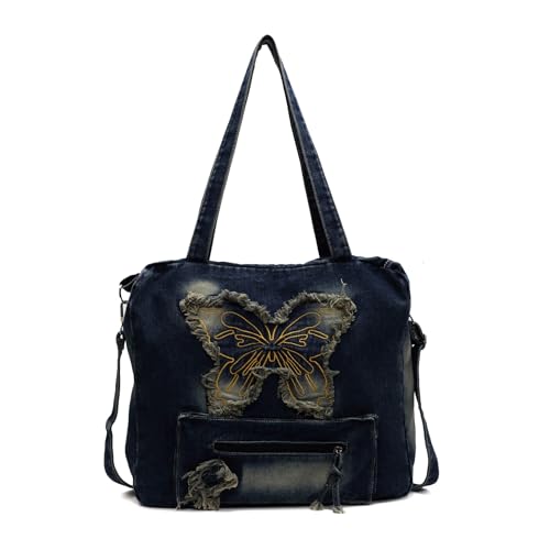 Bolso Tote Denim Retro Y2K con Gran Capacidad