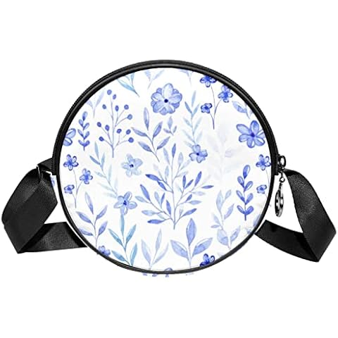 Round Sling Bag Small for Women, Fashion Crossbody Bag Shoulder Bags Handbag with Adjustable Straps Blue Watercolor Floral Cover